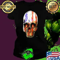 Skull American Freedom Fighter Fire USA Patriot Yahmean Brand T-Shirt Ladies tee