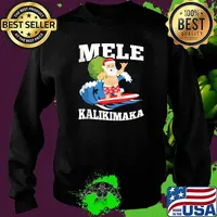 Surfing Santa Mele Kalikimaka Hawaiian Christmas Design T-Shirt Sweater