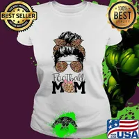 Awesome football Mom Life Messy Bun Leopard Women Football Season T-Shirt Ladies tee