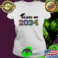 Class of 2034 Grow with me Handprints on back k to 12 shirt T-Shirt Ladies tee