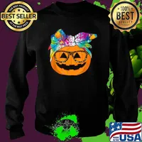 Cute Pumpkin Leopard Tie Dye Glasses Halloween Holiday Girls Shirt Sweater