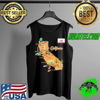 Illustrated map of California, attractions, landmarks, the major cities, USA T-Shirt Tank Top