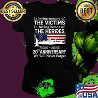 In loving memory of the victims in loving honor of the heroes 2001 2021 20th anniversary we will never forget usa flag T-Shirt Ladies tee
