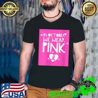 In October We Wear Pink Breast Cancer Awareness Kids Boys T-Shirt Guys V Neck
