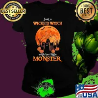 Just a wicked witch with her little monster cats blood moon s Ladies tee