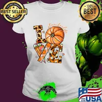 Love Leopard Fall Vibes Thanksgiving Teacher Life Pumpkin T-Shirt Ladies tee
