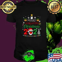 Merry Christmas 2021 Santa Claus Pajamas Family Xmas Mask Corona Virus T-Shirt