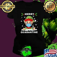 Merry Quarantine Christmas Elf Wear Mask Family Xmas Covid 19 T-Shirt Ladies tee