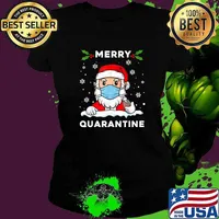 Merry Quarantine Christmas Santa Claus Wear Mask Family Xmas T-Shirt Ladies tee