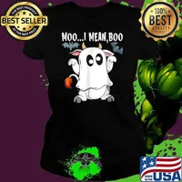 Moo I Mean Boo Ghost Cow Shirt Ladies tee