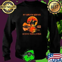 My Broom Broke So How I Ride A Horse Witch Riding Horse Blood Moon Halloween T-Shirt Sweater