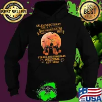 Salem sanctuary for wayward cats ferals and familiars welcome est 1692 blood moon s Hoodie