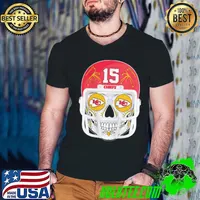 Skull wear helmet football team chiefs eyes with kansas city chiefs logo s Guys V Neck