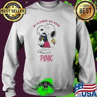 Snoopy and Woodstock hug West Virginia Mountaineers In October we wear Pink Shirt Sweater