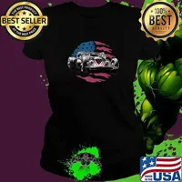 Steampunk Hot Rod Grunge American Flag Rust Bucket Car T-Shirt Ladies tee