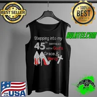 Stepping into my 45th birthday with gods grace and mercy cross high heel diamond s Tank Top