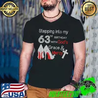 Stepping into my 63rd birthday with gods grace and mercy cross high heel diamond s Guys V Neck