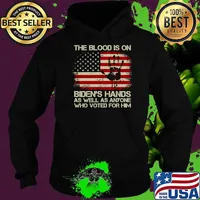 The Blood On His Hands As Well As Anyone Who Voted For Him Vintage American Flag Handprint Biden T-Shirt Hoodie