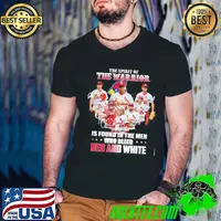 The spirit of the warrior is found in the men who bleed red and white signatures s Guys V Neck
