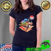 Wendys logo with baby groot baby yoda baby stitch baby tootless s Ladies Tee