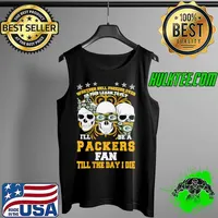 Whether hell freezes over or pigs learn to fly ill be a packers fan till the day i die skull with greenbay packers logo in mask and ribbon s Tank Top
