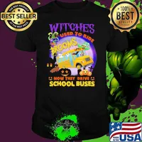 Witches used to ride brooms now they drive school buses moon purple shirt