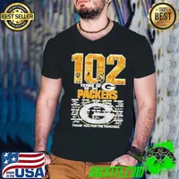 102 YEARS OF 1919 2021 GREEN BAY PACKERS SIGNATURES THANK YOU FOR THE MEMORIES SHIRT Guys V Neck