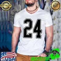 24 Black Outline Number 24 Sports Fan Jersey Style Easy T-Shirt Guys V Neck