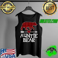 Auntie Bear Christmas Pajama Red Plaid Buffalo Family T Shirt Tank Top