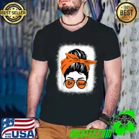 Be Kind We Wear Orange Unity Day Orange Messy Bun Bleached T-Shirt Guys V Neck