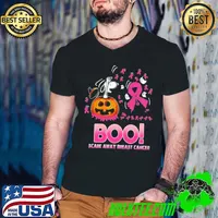 Boo! Scare Away Breast Cancer Pumpkin Snoopy Ghost Halloween Breast Cancer Awareness Shirt