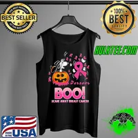 Boo! Scare Away Breast Cancer Pumpkin Snoopy Ghost Halloween Breast Cancer Awareness Shirt Tank Top