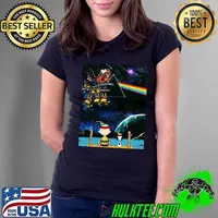 Charlie browns and snoopy watching pink floyd rainbow reindeer woodstock santa snoopy christmas s Ladies Tee