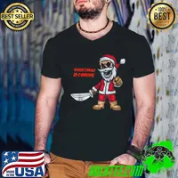 Creepy Santa Claus Holding A Pistol To Give Gifts Tshirt T Shirt Guys V Neck