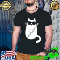 Funny Cat Wearing Sunglasses Playing Flute Musician T-shirt