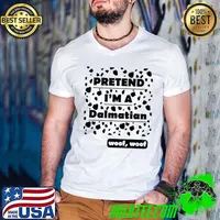 Funny Lazy Halloween Costume Pretend I'm A Dalmatian woof T-Shirt Guys V Neck