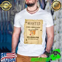 Funny Wanted Reindeer Christmas Family Pajama Xmas Novelty T-Shirt Guys V Neck