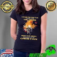 I Stand For Our Flag I Kneel For The Cross Proud To Be America Blessed To Be Christaian Lion Shirt Ladies Tee