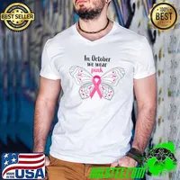 In October We Wear Pink Shirt Breast Cancer Awareness Premium T-Shirt Guys V Neck