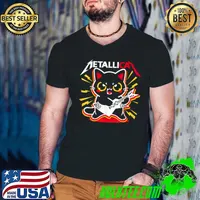 Metallicat Funny Cat Rock 90s Meow For Music Band Of Friends T-Shirt Guys V Neck