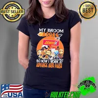 My Broom Broke So Now I Work At Advance Auto Parts Halloween Horror Movie Characters Chibi Shirt Ladies Tee