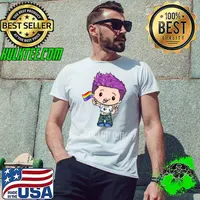 Naturally Cute Gay Pride Boy Purple Hair LGBTQ Gay-Bee Cartoon Character T-Shirt Unisex