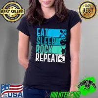 Rock musician saying Eat Sleep Rock Repeat Rocker Vintage T-Shirt Ladies Tee