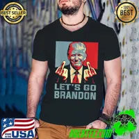 Trump Middle Finger Biden Let's Go Brandon Conservative Anti T-Shirt Guys V Neck