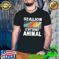 Vintage Sea Lion Is My Spirit Animal Lovers US American Flag T-Shirt Guys V Neck