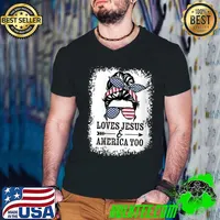 Womens Loves Jesus & America Too - Cute Christian Womens 4th July T-Shirt Guys V Neck