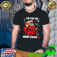Yo Yo Yo Merry Kwanzaa African American Santa Claus Xmas Day T-Shirt Guys V Neck