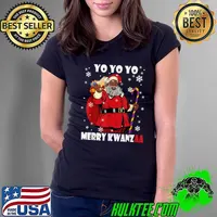 Yo Yo Yo Merry Kwanzaa African American Santa Claus Xmas Day T-Shirt Ladies Tee