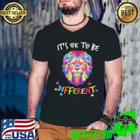 Autism Awareness Shirt It's OK to be different Colorful Lion Shirt Guys V Neck