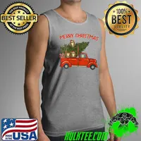 Awesome collie Xmas Vintage Red Pickup Retro Truck T-s Tank Top